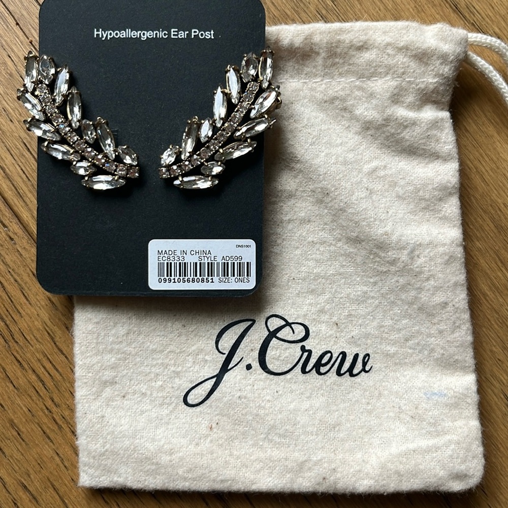 J Crew Pave Feather Climbing Earrings
